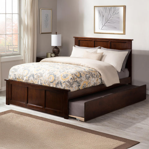 AFI, Madison Full Platform Bed with Matching Footboard & Full Trundle, Walnut
