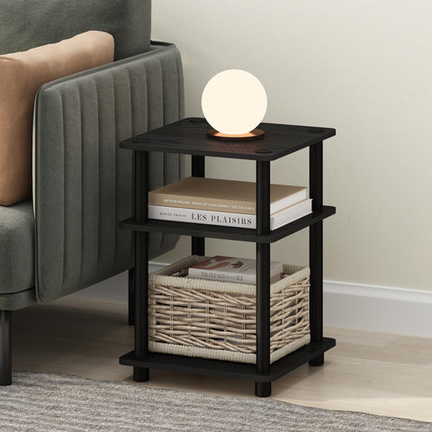 Furinno Turn-N-Tube Side Table, 3-Tier Square Modern End Table with Open Shelf, Night Stand, Bedside Table, Easy Assembly, for Living Room, Bedroom, Darkwood