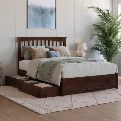 AFI, Everett Full Platform Bed with Panel Footboard & Storage Drawers, Walnut