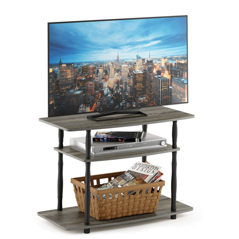 Furinno Turn-N-Tube No Tools 3-Tier Entertainment Center TV Stand for TV up to 32 Inch, Plastic Classic Tubes, French Oak Grey/Black