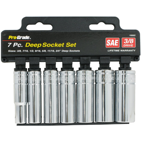 7 PC. 3/8" DR. SAE DEEP SOCKET SET W/RAIL