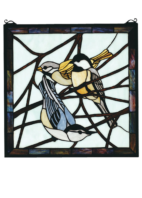 Meyda Tiffany 68387 Animals/Insects Window from Backyard Friends Collection in Seafoam Beige Ha Amber Pbag Finish, 18.00 inches, 18" Width x 18" Height