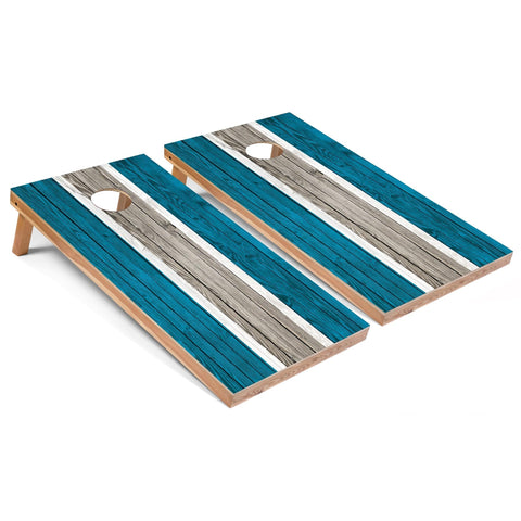 Skip's Garage Turquoise Striped All-Weather Cornhole Boards - PVC - Include Hole Lights