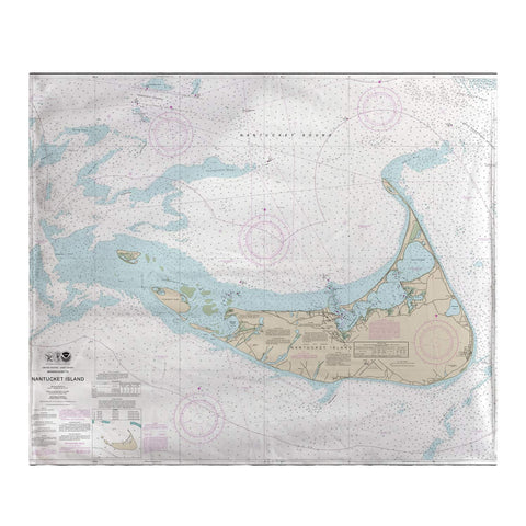 Betsy Drake Nantucket Island, MA Nautical Map Fleece Throw Blanket 60 X 50 Inch