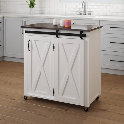 Leshire Barn-Door Kitchen Cart