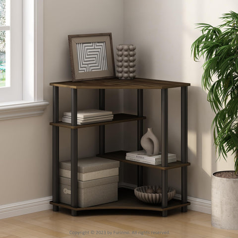 Furinno Turn-N-Tube Storage Shelves, 4-Tier Corner Shelf, Toolless Assembly Display Rack, Corner Bookshelf for Small Space, for Organization and Storage, Living Room, Home Office, Columbia Walnut