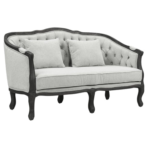 Oakestry Upholstered Loveseat Button Tufted Back Gray Dark Brown Elegant Comfortable Durable Compact Two Seater Modern Traditional Living Room Furniture Stylish Accent Sofa Premium Home Decor Couch