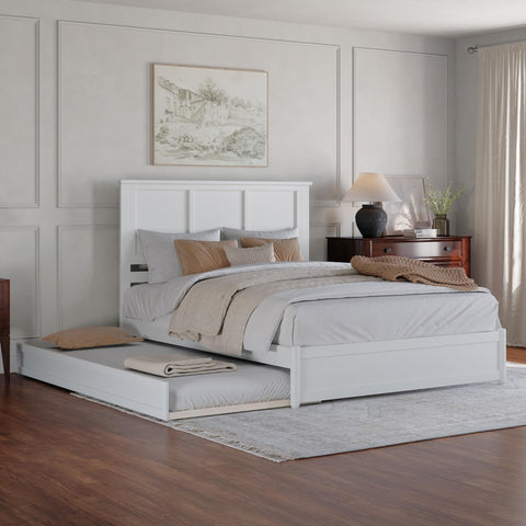 AFI Felicity Queen Wood Platform Bed with Panel Footboard & Twin XL Trundle in White
