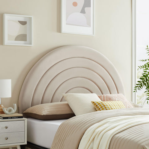 Modway Solana Soft Arch Shaped Round Full Headboard in Almond – Upholstered Headboard – Stain-Resistant Performance Velvet Headboard for Full Size Beds