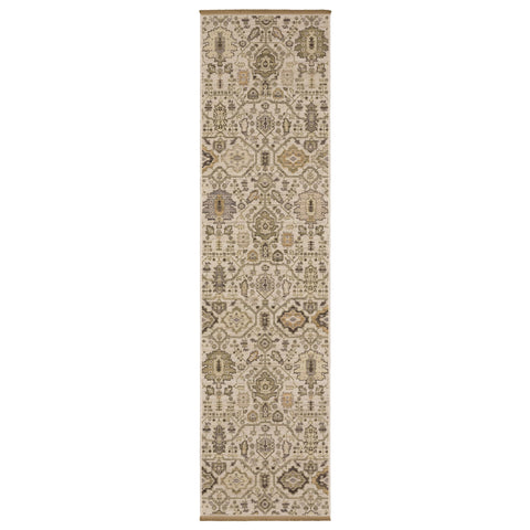 Oriental Weavers Acacia ACA16 - Machine Woven Area Rug - 2'6" x 10' - in Ivory/Gold - Traditional Style Hallway, Entryway, Kitchen, Bathroom Rug
