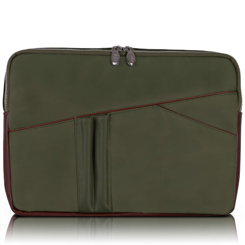 McKleinUSA N Series, Auburn, Nano Tech-Light Nylon with Leather Trim, 15" Nylon Laptop Sleeve with Leather Trim, Green (18321), One Size