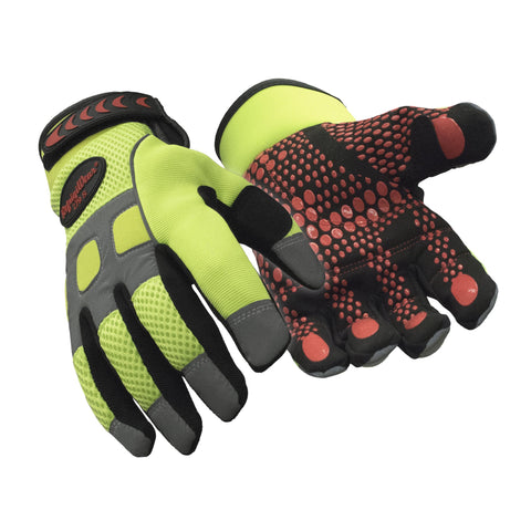 RefrigiWear Unisex HiVis Super Grip Glove – 30 °F Rated, Silicone Grip Dots, Reflective Safety, Lime - M