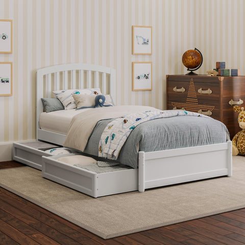 AFI, Lucia Twin Platform Bed with Panel Footboard & Storage Drawers, White