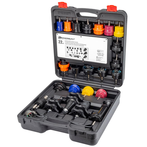 Powerbuilt 22 Piece Cooling System Pressure Tool Kit, Service and Leak Detection for Cars and Trucks, Coolant Adapters, Storage Case 940427
