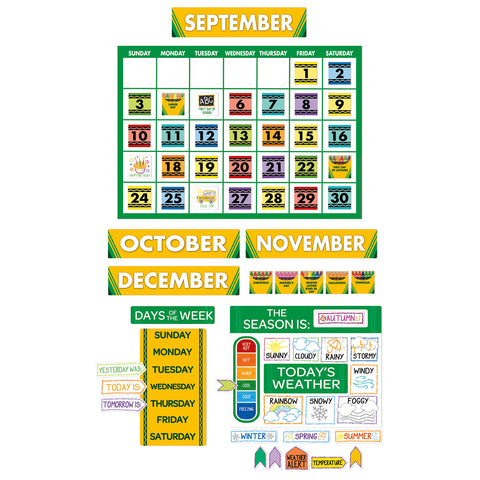 Eureka Crayola Colors and Shapes Classroom Calendar Bulletin Board Set for Teachers, 28 Pieces