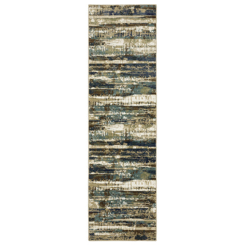 Oriental Weavers Reed Area Rug - RE02A - 2'3" x 7'6" - in Beige/Blue - Modern Style, Stain Resistant, Family and Pet Friendly, Entryway, Hallway Runner Rug