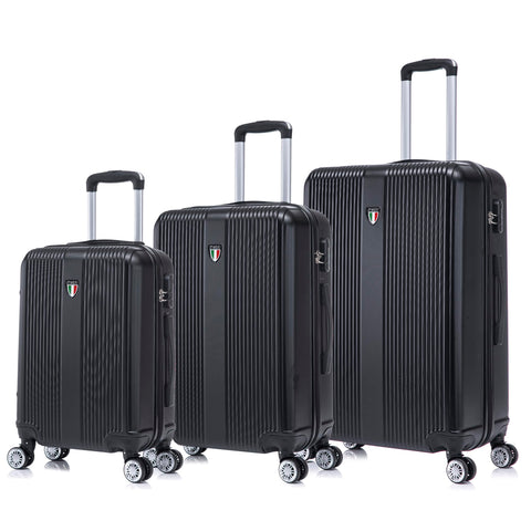 TUCCI Italy LUSTRIA 3PC Hardside Luggage Set (20", 24", 28") - Black