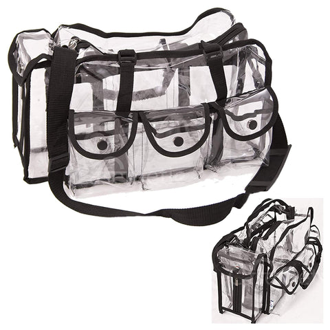Casemetic Clear Tote Travel Bag with 6 External Pockets and Shoulder Strap for Makeup Artist, Large