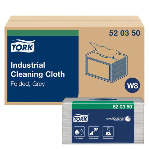 Tork Folded Industrial Cleaning Cloth Gray W8, Soft and Flexible, 8 x 55 Sheets, 520350