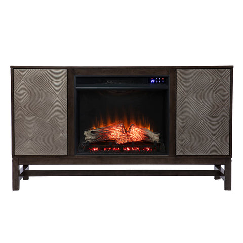 SEI Furniture Lannington Electric Fireplace TV Stand with Storage for TVs up to 52 Inches, Touch Screen Control Panel, Brown