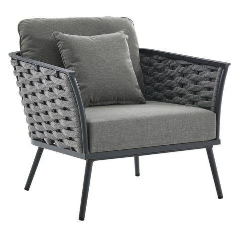 Modway Stance Outdoor Patio Woven Rope Arm Chair in Gray Charcoal