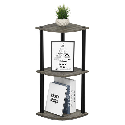 Furinno TURN-N-TUBE Corner Shelf, 3-Tier Corner Bookshelf, Display Storage Shelves with Open Shelves, for Organization and Storage, Living Room, Home Office, Garage, French Oak