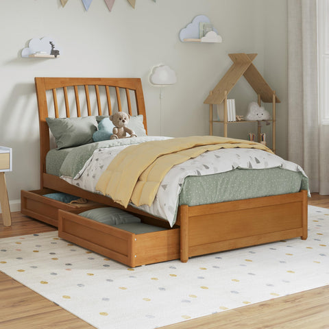 AFI, Roslyn Twin Platform Bed with Panel Footboard and Storage Drawers, Light Toffee