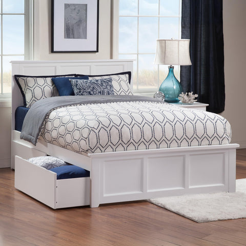 Atlantic Furniture AR8636112 Madison Platform Bed with Matching Foot Board and 2 Urban Bed Drawers, Full, White