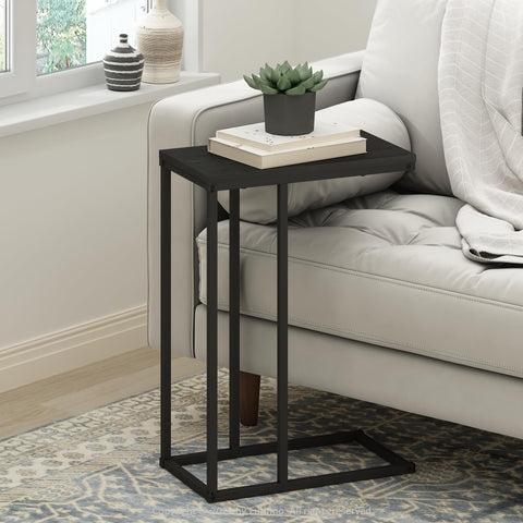 Furinno C-Shaped Side Table End Table for Couch Sofa  and Bed with Metal Frame Americano