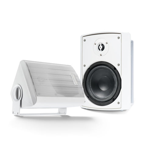 Gemini Sound GHSI-W525BT 5.25" Outdoor Bluetooth Speakers IP44 Waterproof Wired Powered Wall Mount Pair with Aluminum Grills, Patio Ready, Daisy-Chain Up to 16 Speakers, Balanced Stereo Audio (White)