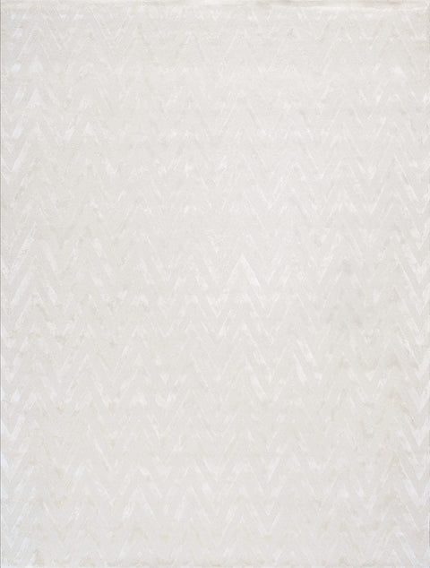 Pasargad Home Edgy Collection Hand-Tufted Ivory Bsilk & Wool Chevron Edgy Area Rug with Cotton Backing- 7' 9'' X 9' 9''