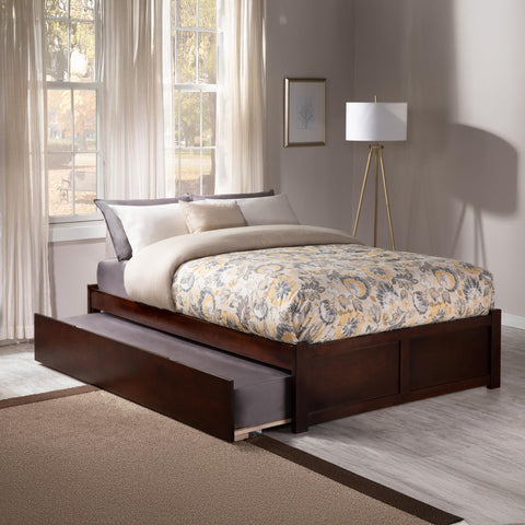 AFI Concord King Size Platform Bed with Footboard & Twin XL Trundle in Walnut