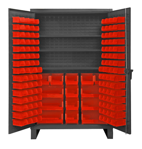 Durham HDC48-134-3S1795 Lockable Cabinet with 134 Red Hook-On Bins, 48" Wide, 12 Gauge