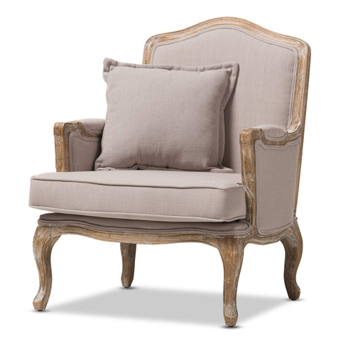 Baxton Studio Constanza Classic Antiqued French Accent Chair, 29.25L x 29W x 37.25H, Beige