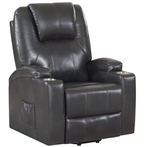 Acme Evander Transitional Leather Upholstered Power Lift Recliner in Gunmetal