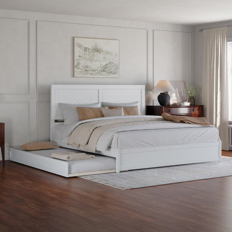AFI, Clayton King Platform Bed with Panel Footboard & Twin XL Trundle, White