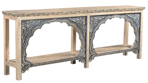 Moti Carter Traditional Console Table in Ivory and Blue Finish on Solid Wood