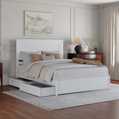 AFI, Malta Queen Platform Bed with Panel Footboard and Storage Drawers, White