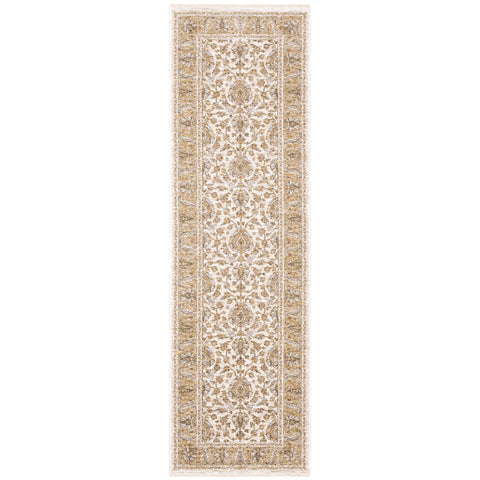 Oriental Weavers Maharaja Area Rug - 5091W - 2'3" x 7'6" - in Ivory/Gold - Vintage Inspired, Stain Resistant, Family and Pet Friendly, Entryway, Hallway Runner Rug