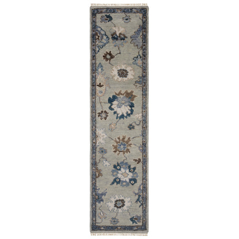 Oriental Weavers Majorca Hand-Made Wool Area Rug - MAJ06-2'6" x 10' - in Light Blue/Blue - Vintage Inspired, Hand-Made Wool Rugs, Entryway, Hallway Runner Rug