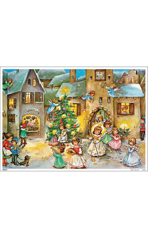 Alexander Taron Korsch Advent - Angeks in Village - 8" H x 11.5" W x .1" D