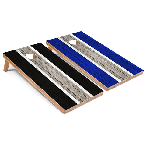 Skip's Garage Black and Royal Striped All-Weather Cornhole Boards - PVC - Include CASE + Hole + Edge Lights