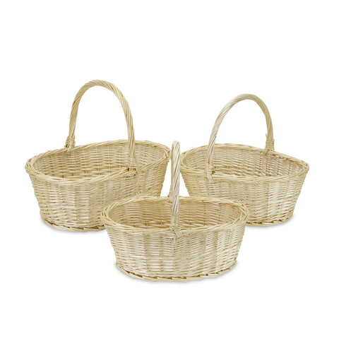 Nested set of 3 light brown oval handle baskets