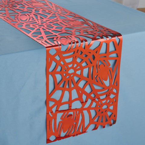 Metallic Red Foil Table Runner (11.5" x 72") 1 Pc. - Vibrant Spider-Man Webbed Wonder Design, Perfect for Themed Parties, Events, Birthdays, & More