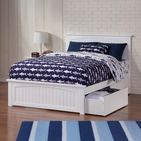 AFI Nantucket Full Size Platform Bed with Matching Footboard & Storage in White