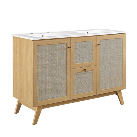 Modway EEI-6721-OAK-WHI Soma 48” Double Sink Bathroom Vanity, Oak White