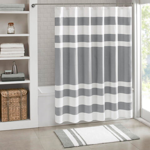 Madison Park Spa Waffle Shower Curtain for Bathroom, 72 x 72, Grey