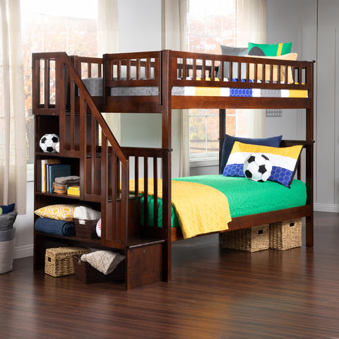 AFI Woodland Twin over Twin Staircase Bunk Bed in Walnut