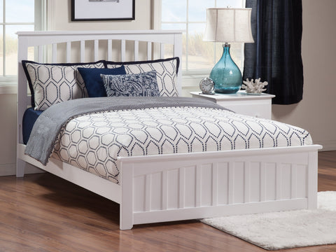 AFI, Mission Queen Size Low Profile Platform Bed with Matching Footboard and Attachable USB Charger, White