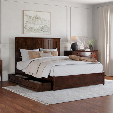 AFI, Malta Queen Platform Bed with Panel Footboard and Storage Drawers, Walnut